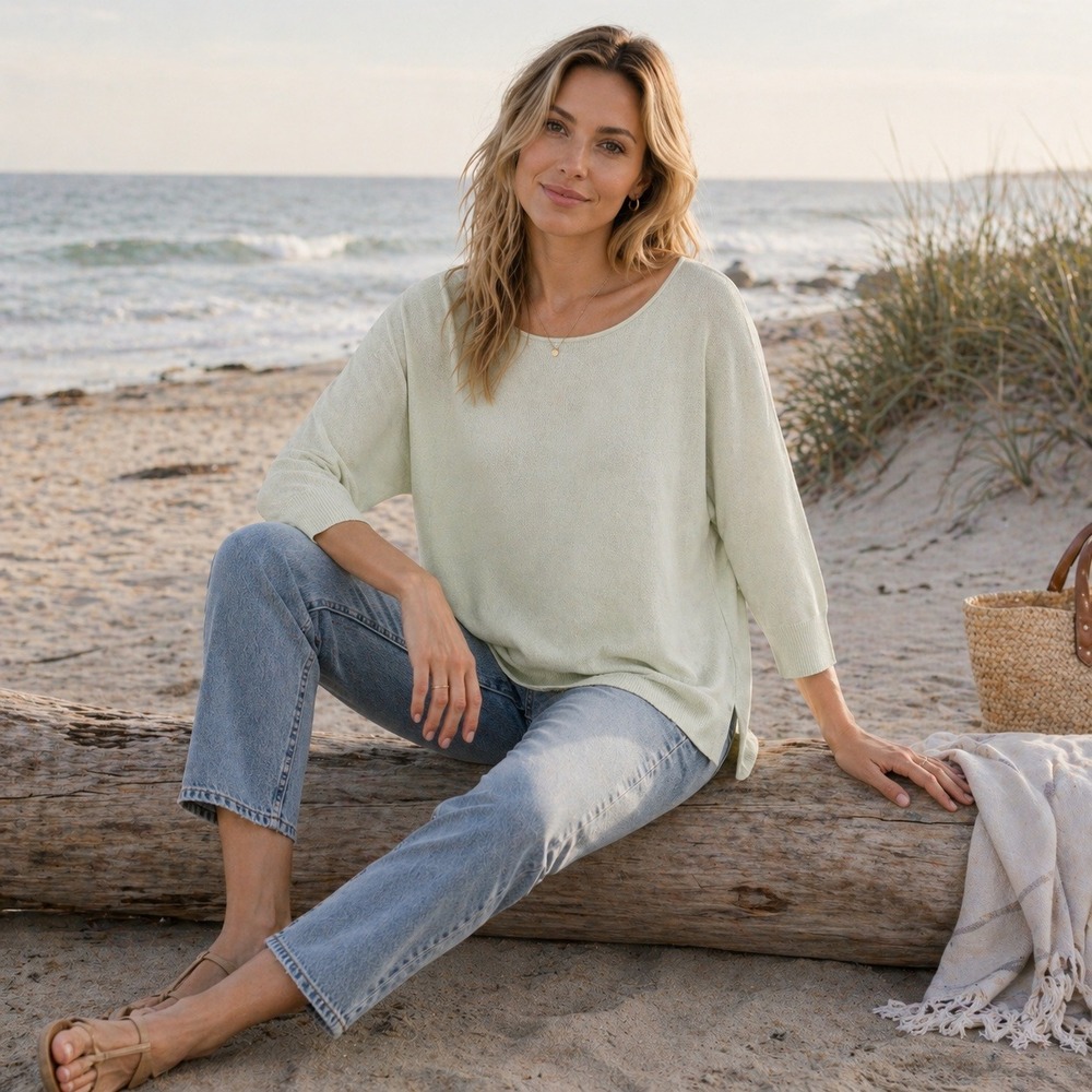 Mint‎ Green Womens Cashmere Sweater Medium Oversized Pastel Spring Coastal Soft
